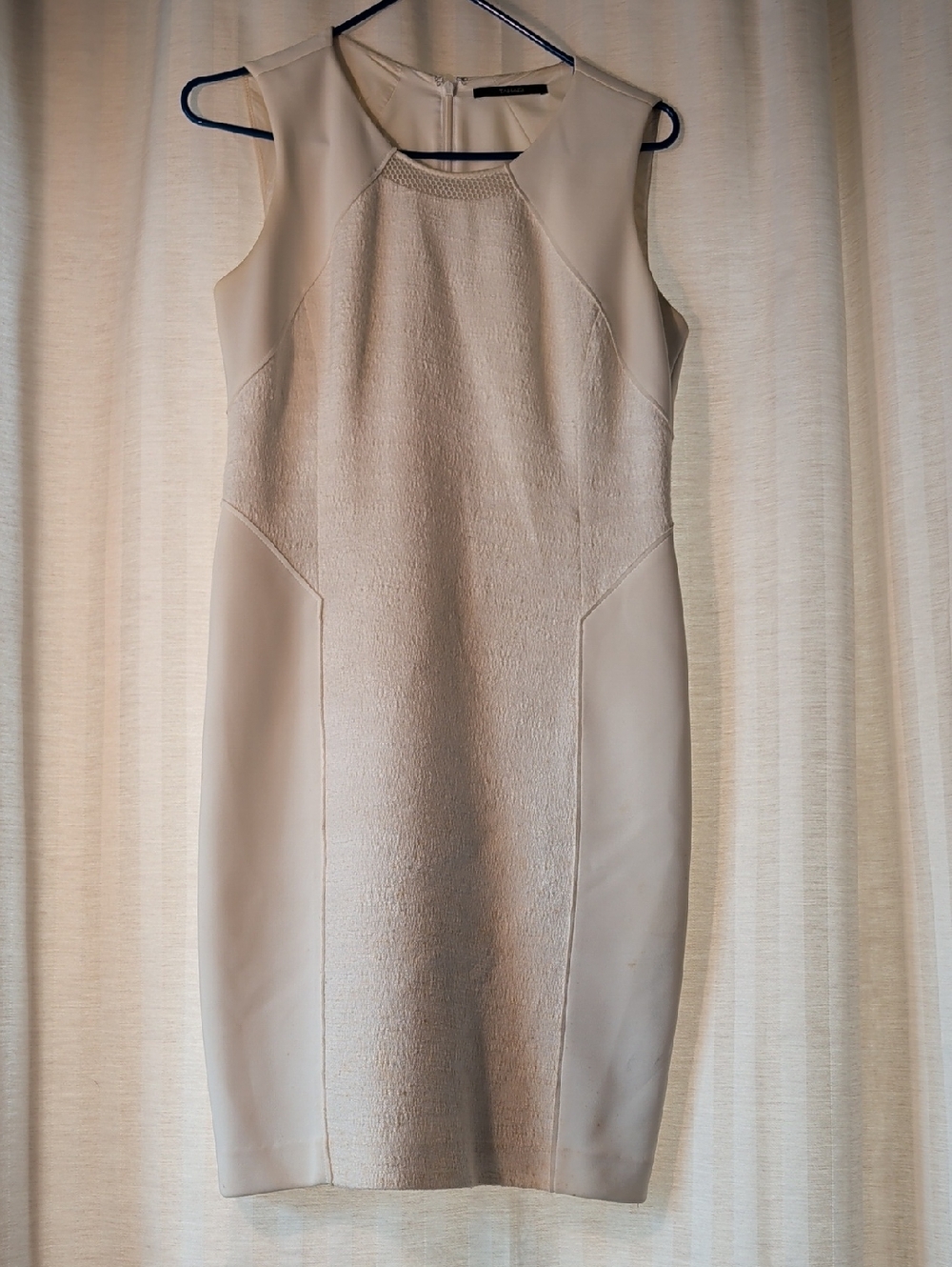 Tahari Cream Textured Sheath Midi Dress